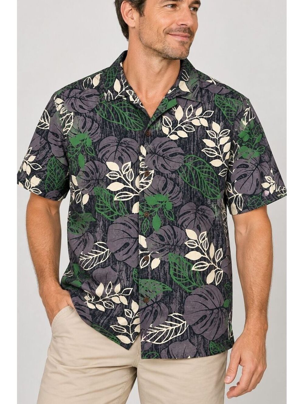 Vintage Go Barefoot Hawaiian Shirt Mens S Aloha Tropical Leaf Made USA 70s 80s